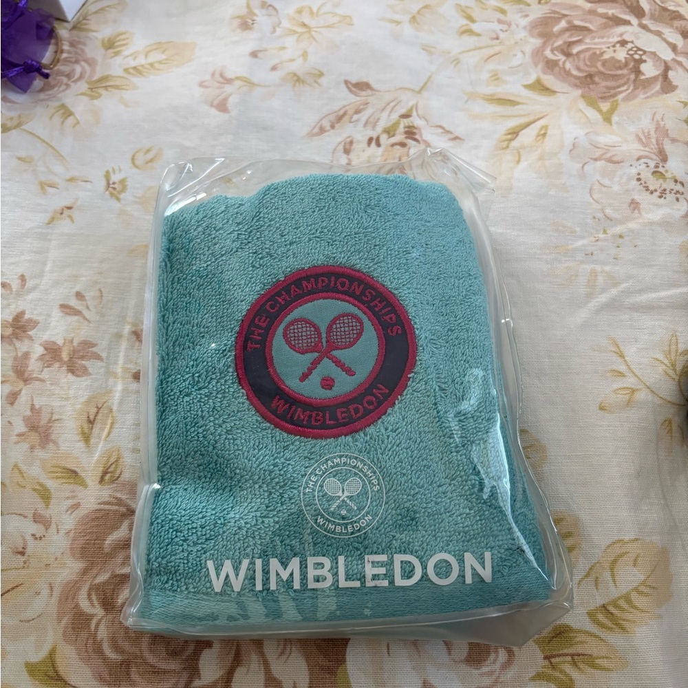 Wimbledon Teal Towel with Pink Logo Accent